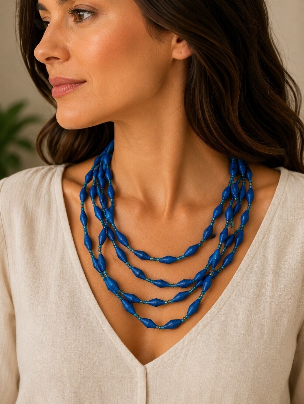 african recycled paper glass beaded long festival Necklace
